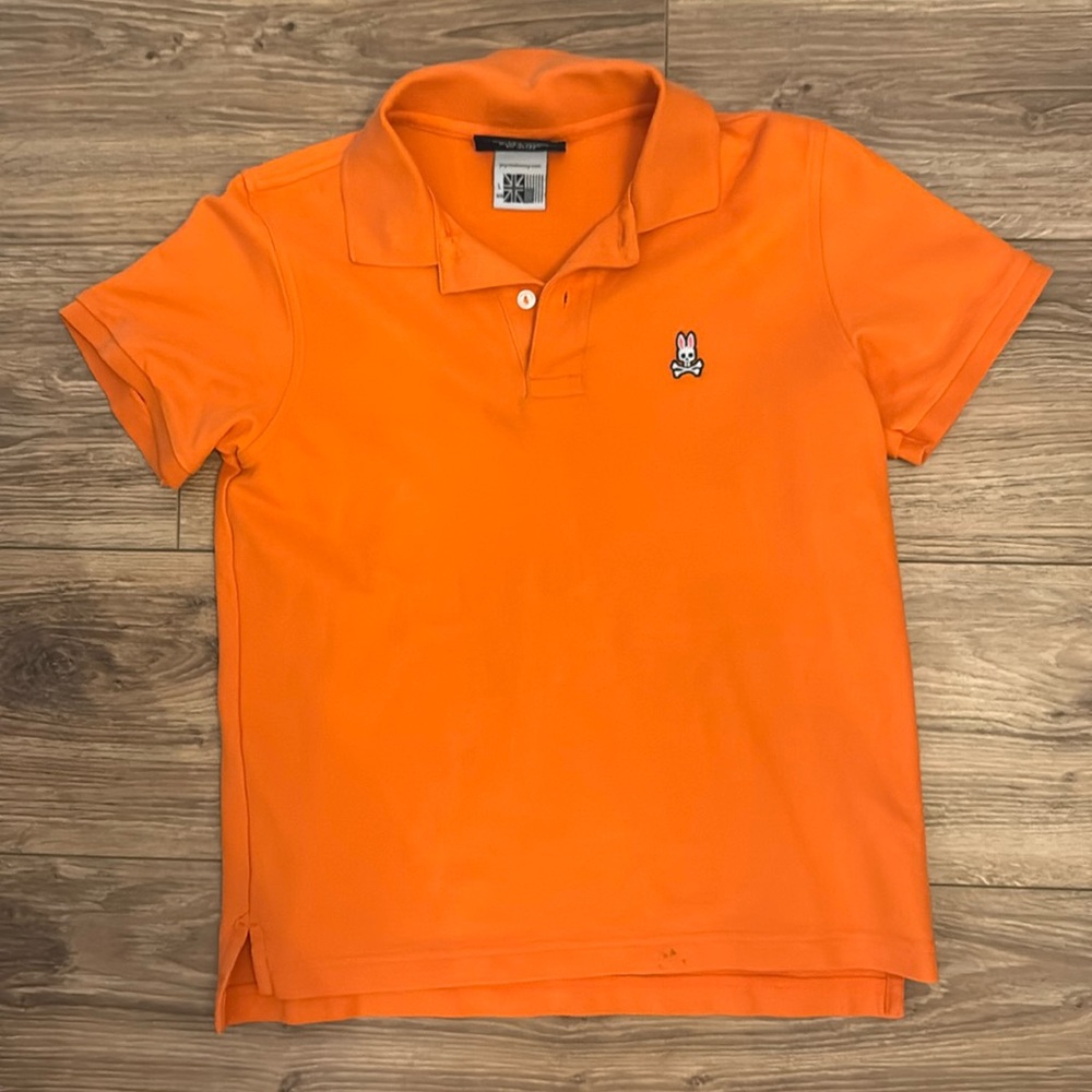 Kids Psycho Bunny Polo Shirt Orange Pima Cotton Embroidered Logo Size Large